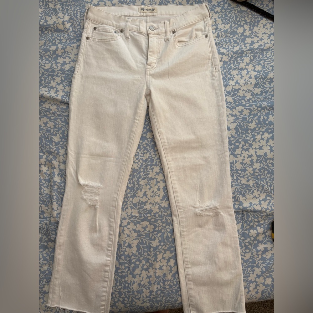 Madewell White Ankle Jeans Size 31 W 28 Alley Straight Leg Distressed